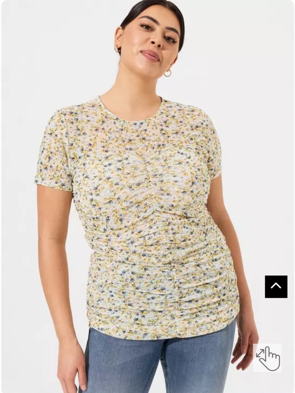 Stretch Mesh Crew Neck Ruched Top - Picture 2 of 7